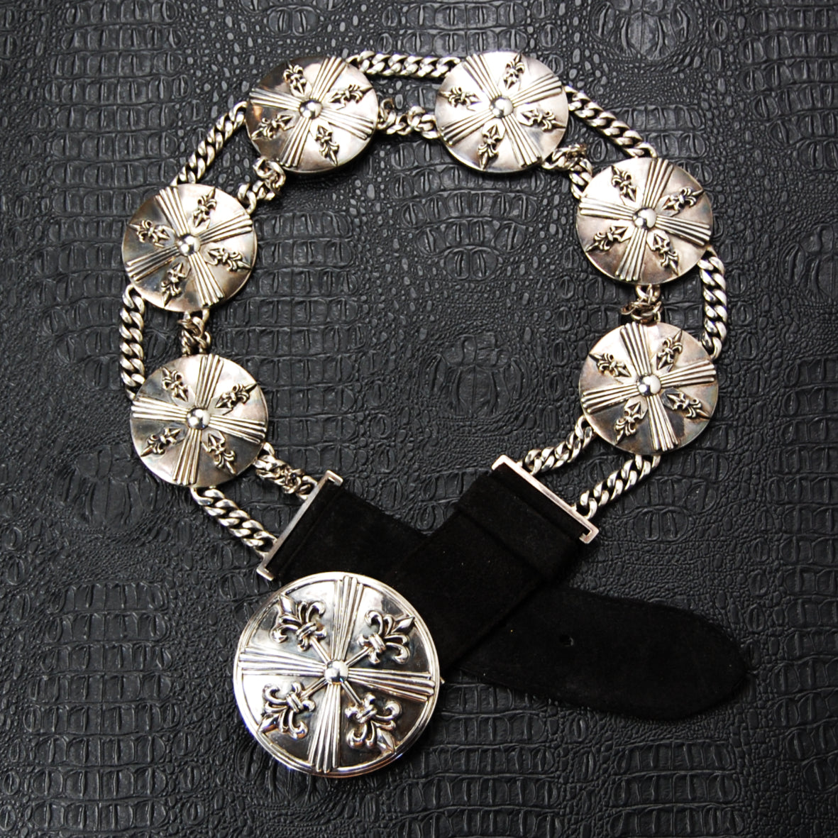 Silver Round Conchas Belt with Chains and LILY STARS