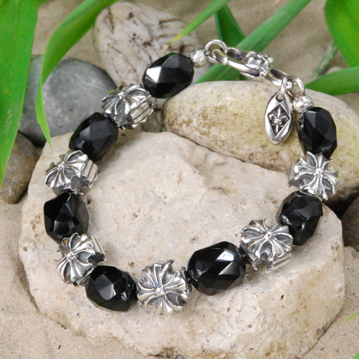 Silver Bracelet MALTESER CROSSES and STONE ROCKS