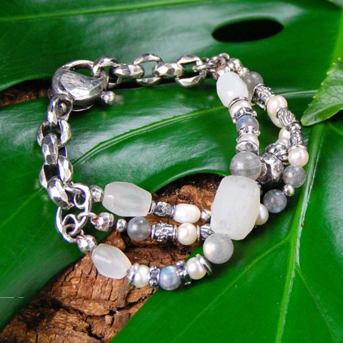 Silver Bracelet BEADS and ROCKS