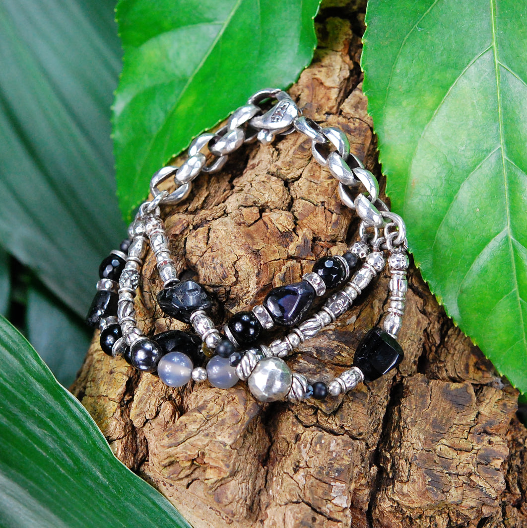 Silver Bracelet BEADS and ROCKS