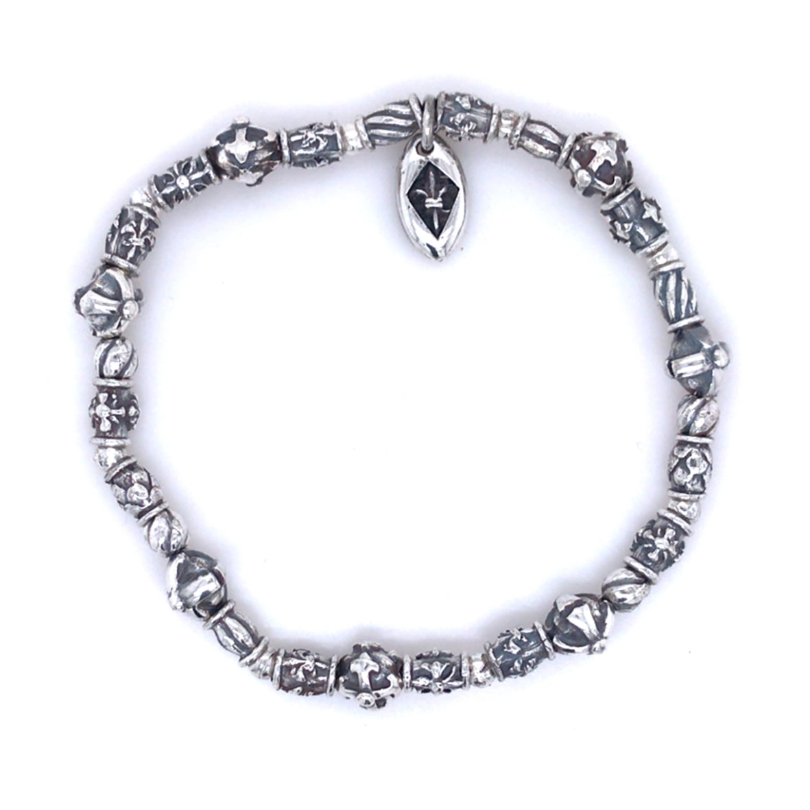 Silver Bracelet Mini TUBES DECOR and Cross Balls on Rubber