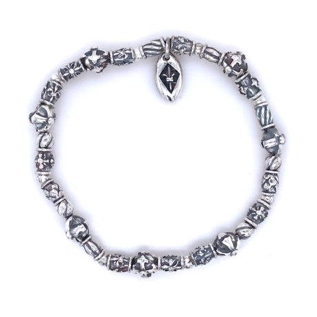 Silver Bracelet Mini TUBES DECOR and Cross Balls on Rubber
