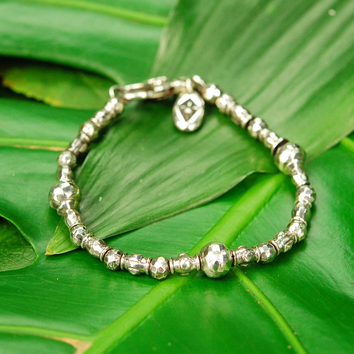 Silver Bracelet Mini TUBES Rough and Stone Beads