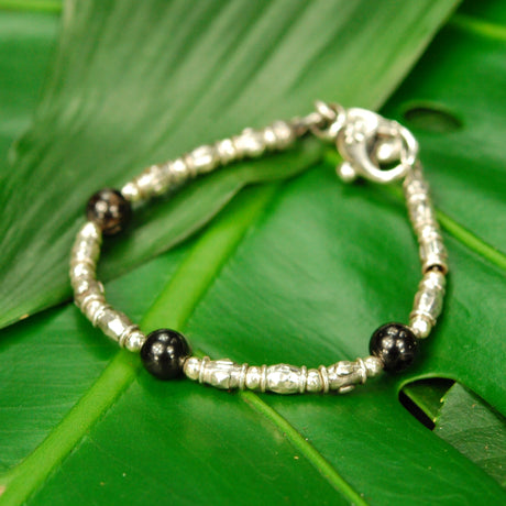 Silver Bracelet Mini TUBES Rough and Stone Beads