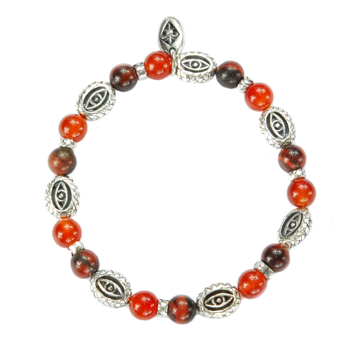 Silver Bracelet with 12 mm DRAGON EYES with Beads 08 on Rubber