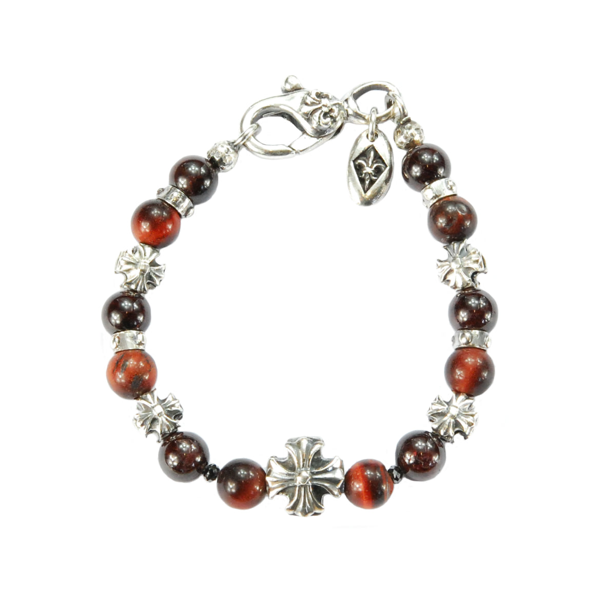 Silberarmband mit griechischen MALTESER-Kreuzen und Stein Perlen 08