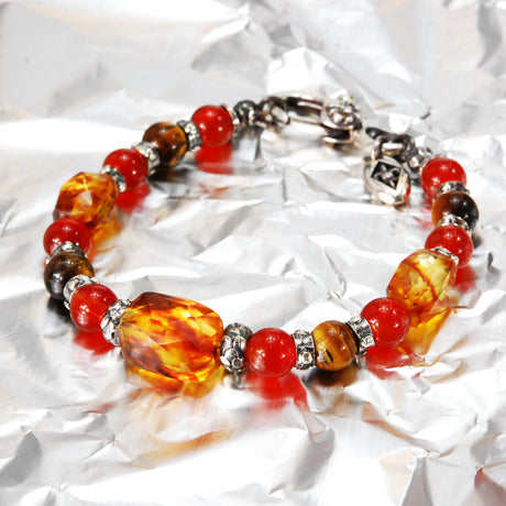 Silver Bracelet Beads and STONE ROCKS with Silver Parts on Rubber