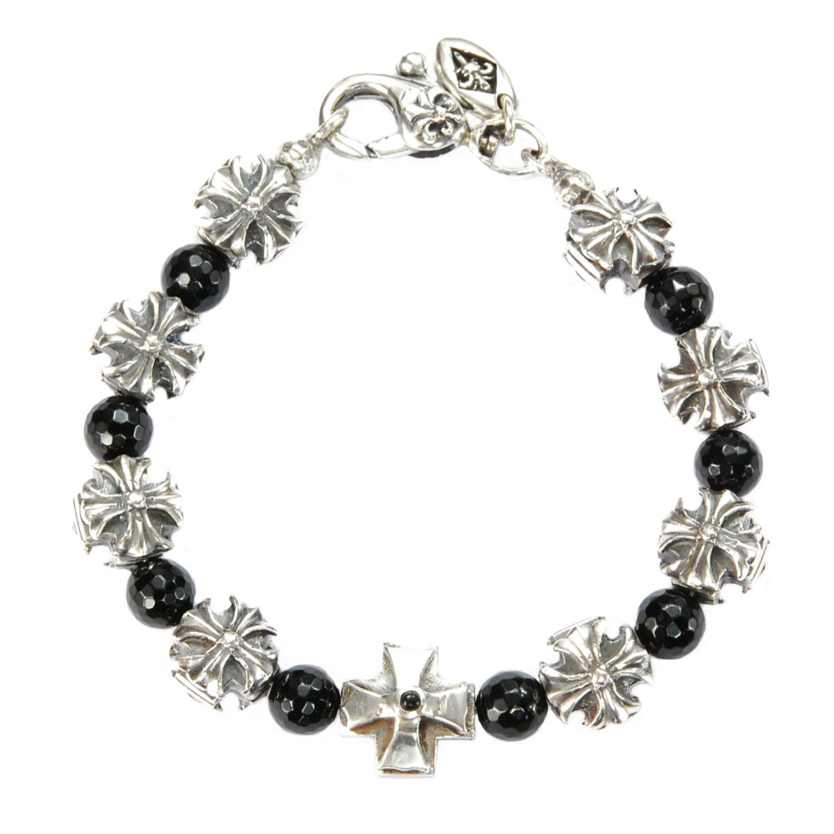 Silberarmband MALTESERKREUZE und RITTERKREUZ mit Onyx Perlen