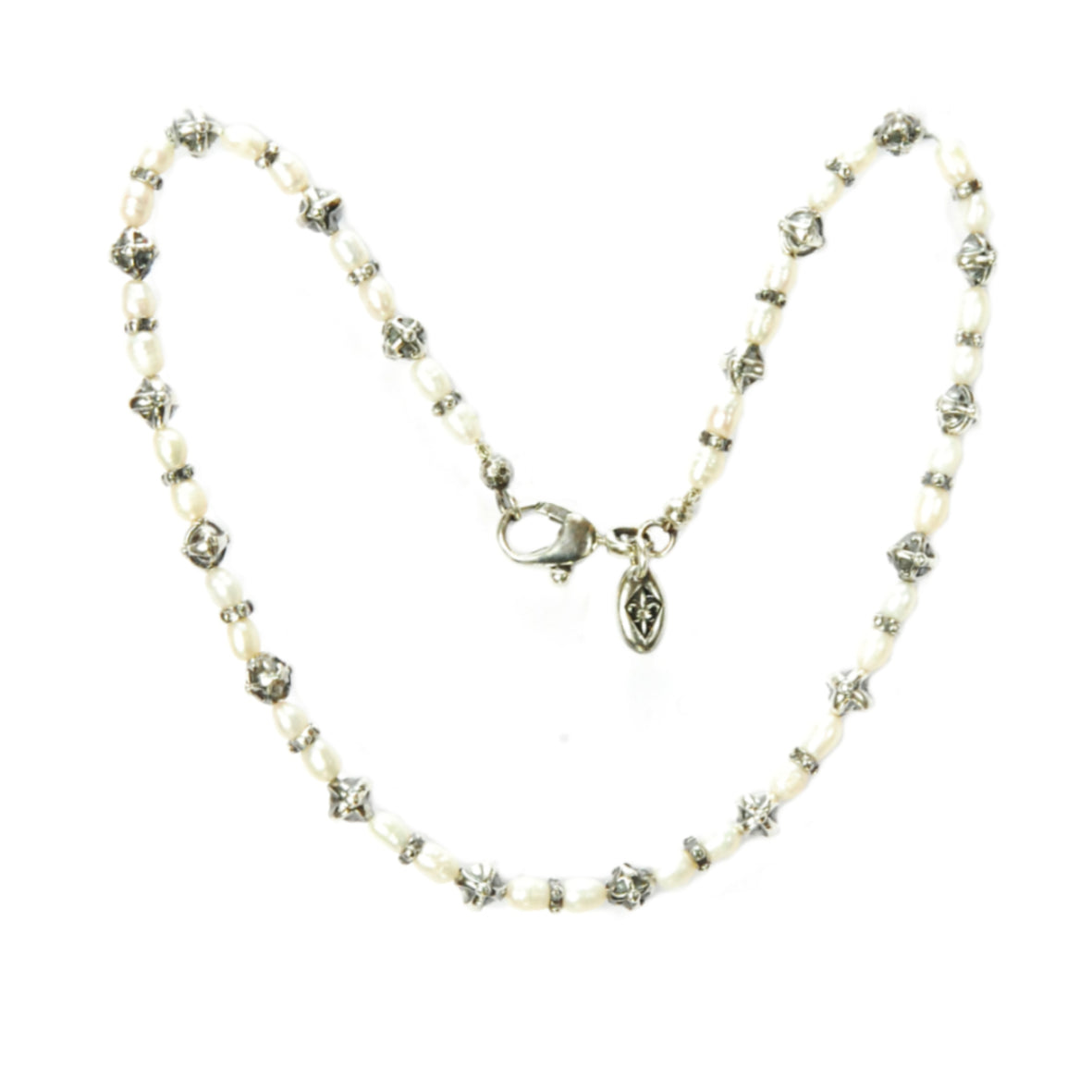 Silver and Pearls Necklace with Small Silver Crossballs 6