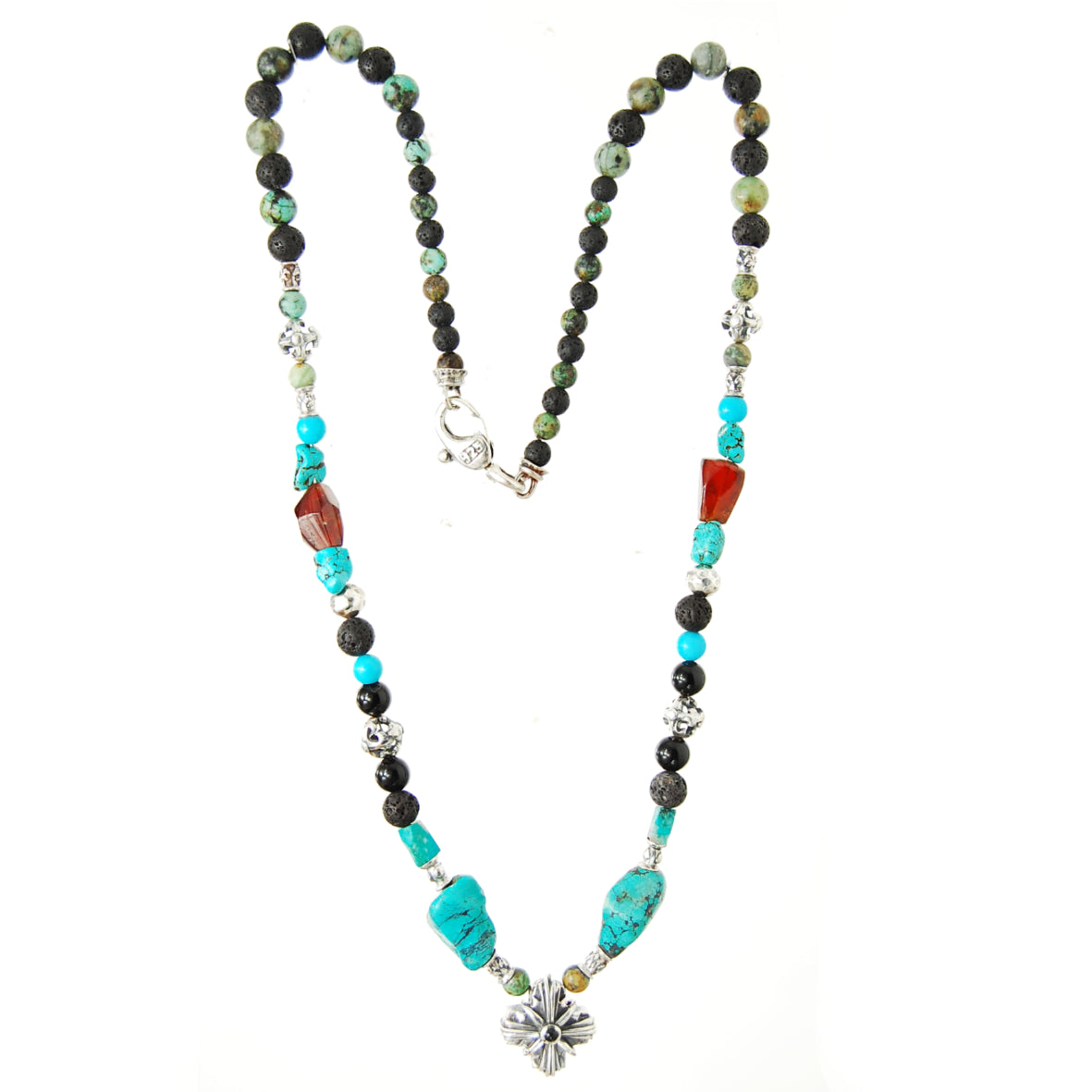 ROCKS and BEADS Halskette mit silbernen Röhren und Kugeln und GRIECHISCHEM MORGENSTERNKREUZ