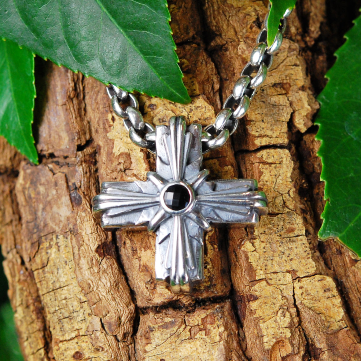 Silver Pendant Greek Cross Body with Hole and MORNING STAR 34