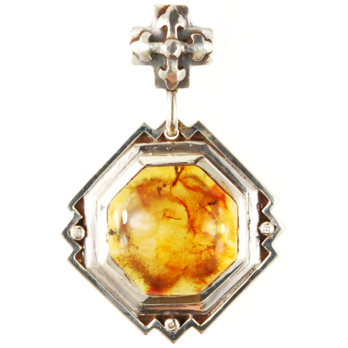 Silver Pendant OCTAGON Stone with Blades Cross Loop