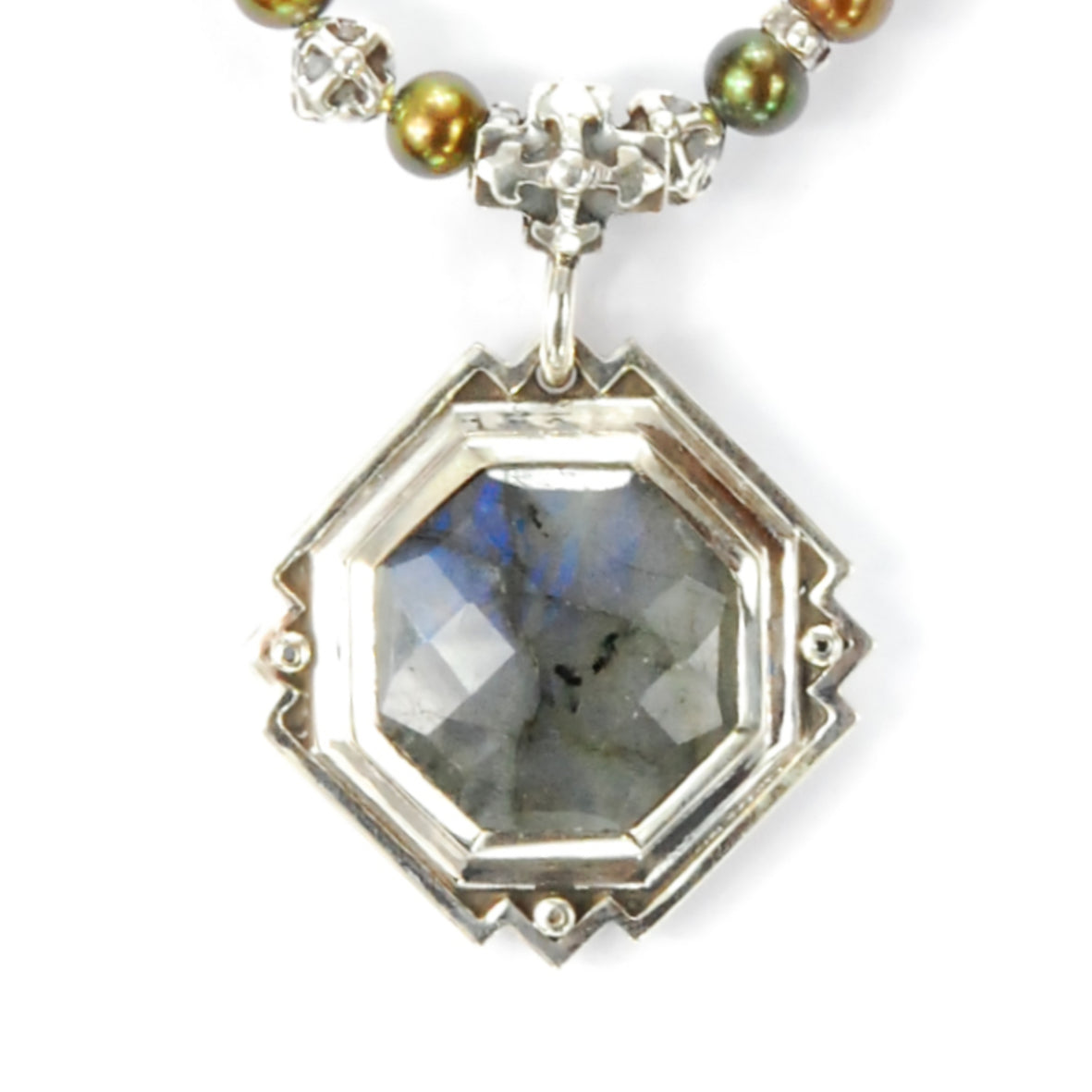 Silver Pendant OCTAGON Stone with Blades Cross Loop