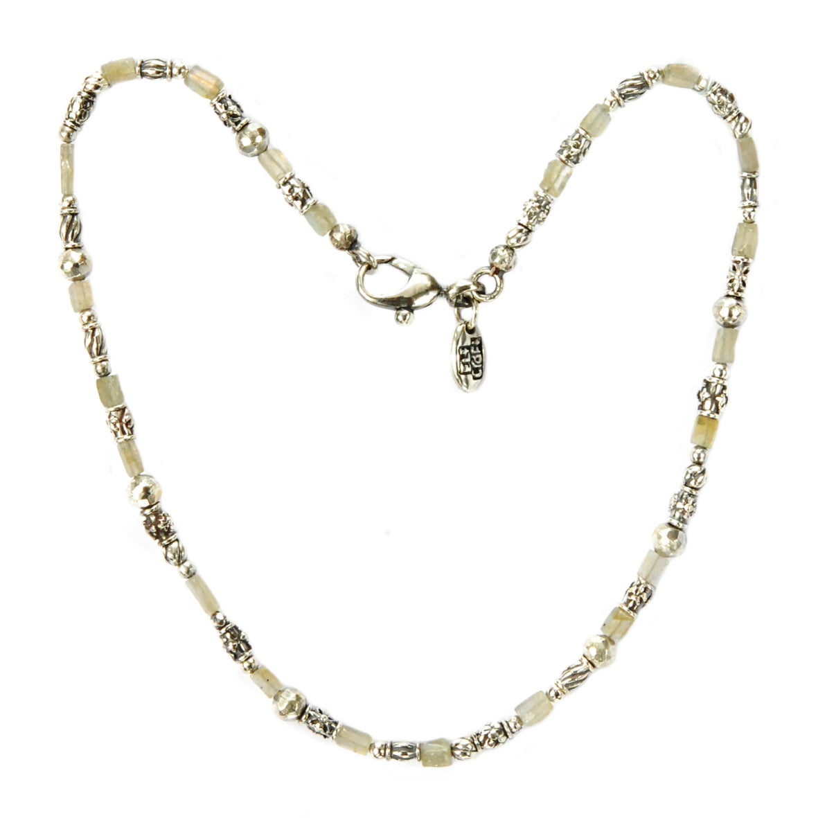 Silver Neckband TUBES with Elfin Decor and LABRADORITE SQUARE BARS