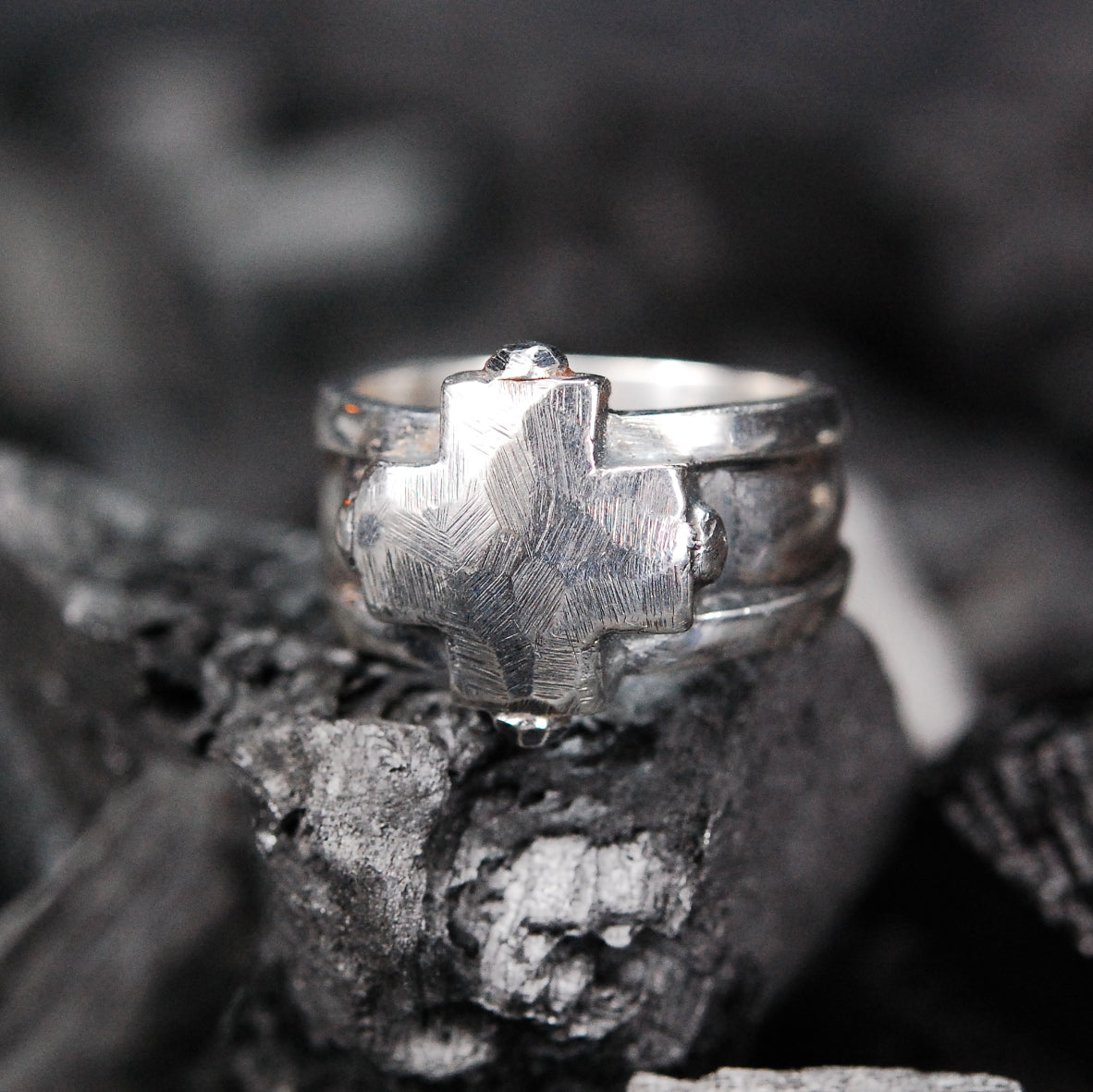 Silver Ring PLAIN Greek Cross on Stripe Band