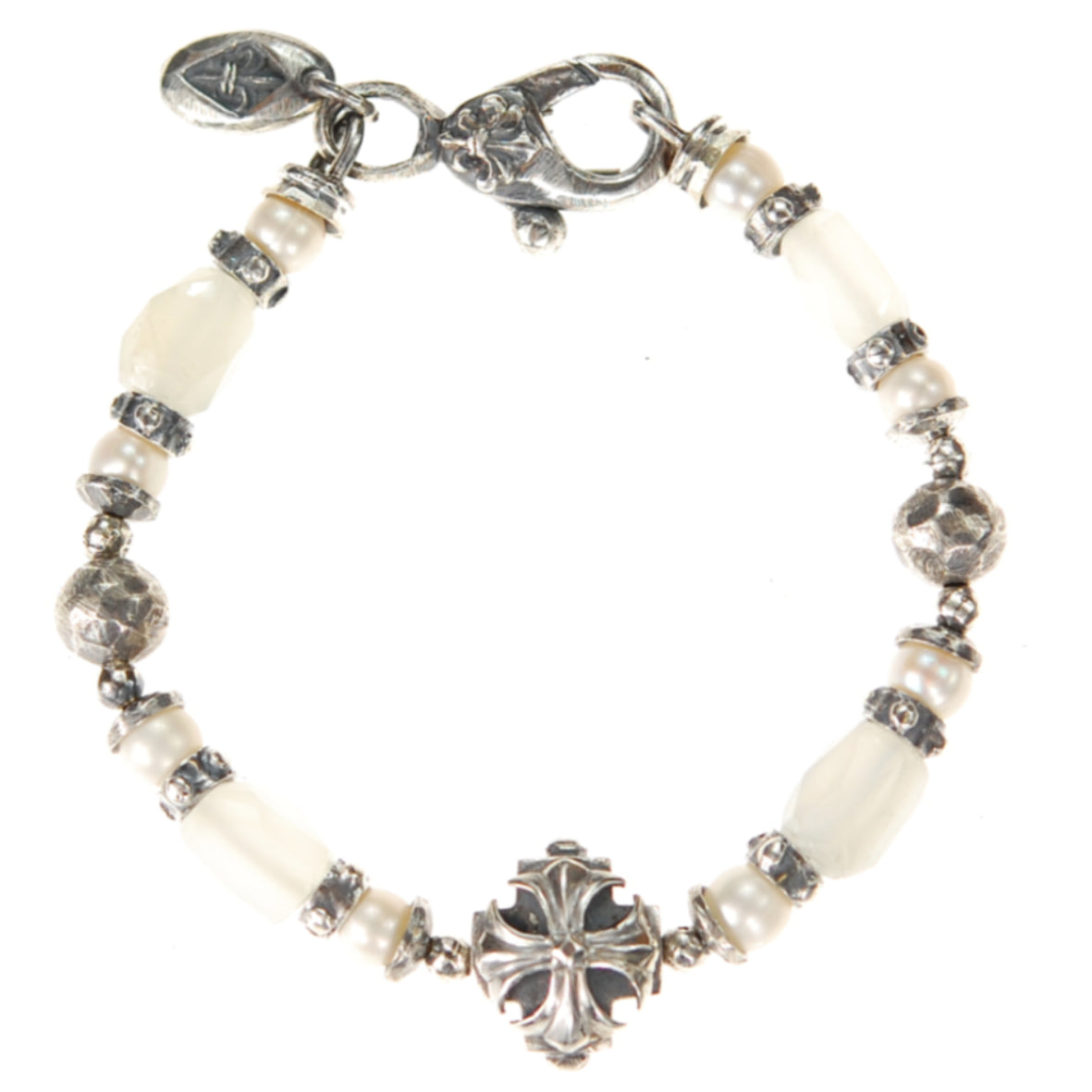 Silberarmband mit Steinperlen MALTESER KREUZ und STEIN Rocks und echten PERLEN