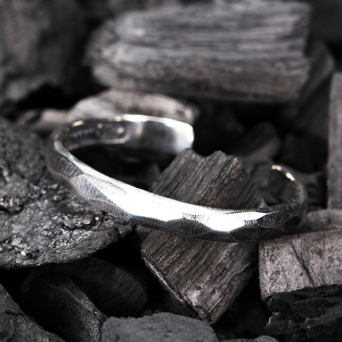 Silver Bangle Wide PLAIN Rough Faceted