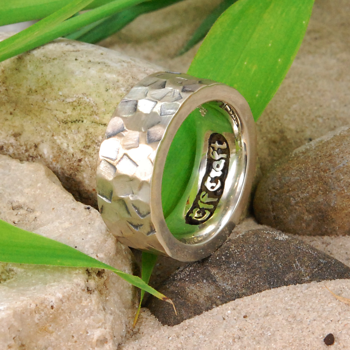 Silver Ring PLAIN Square Hammered 10mm