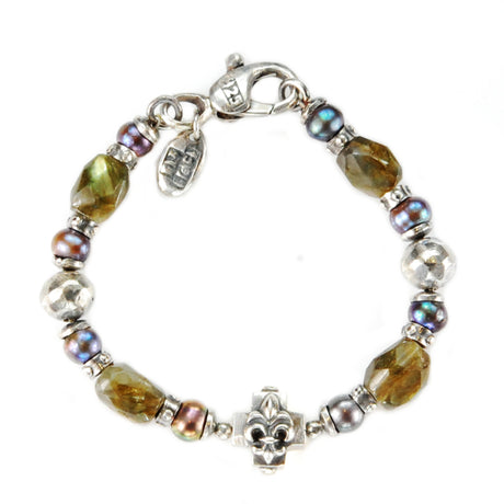 Silver and Beads Bracelet LILY CROSSES 12+8 and ROCKS
