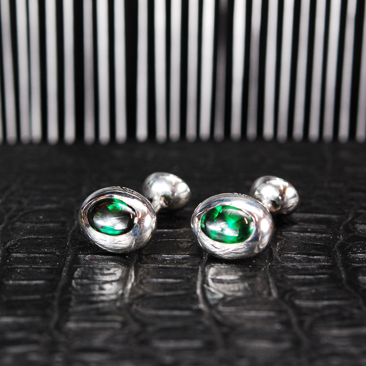 Silver Cufflinks OVAL STONES as Bones