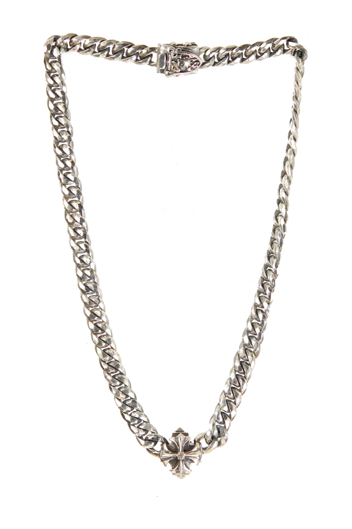 Silver Necklace Faceted Curb Chain with GREEK MALTESER CROSS Center 20