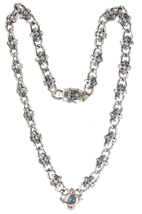 Silver Necklace Greek Blades Crosses Chain with OCTAGON CROSS Center 20