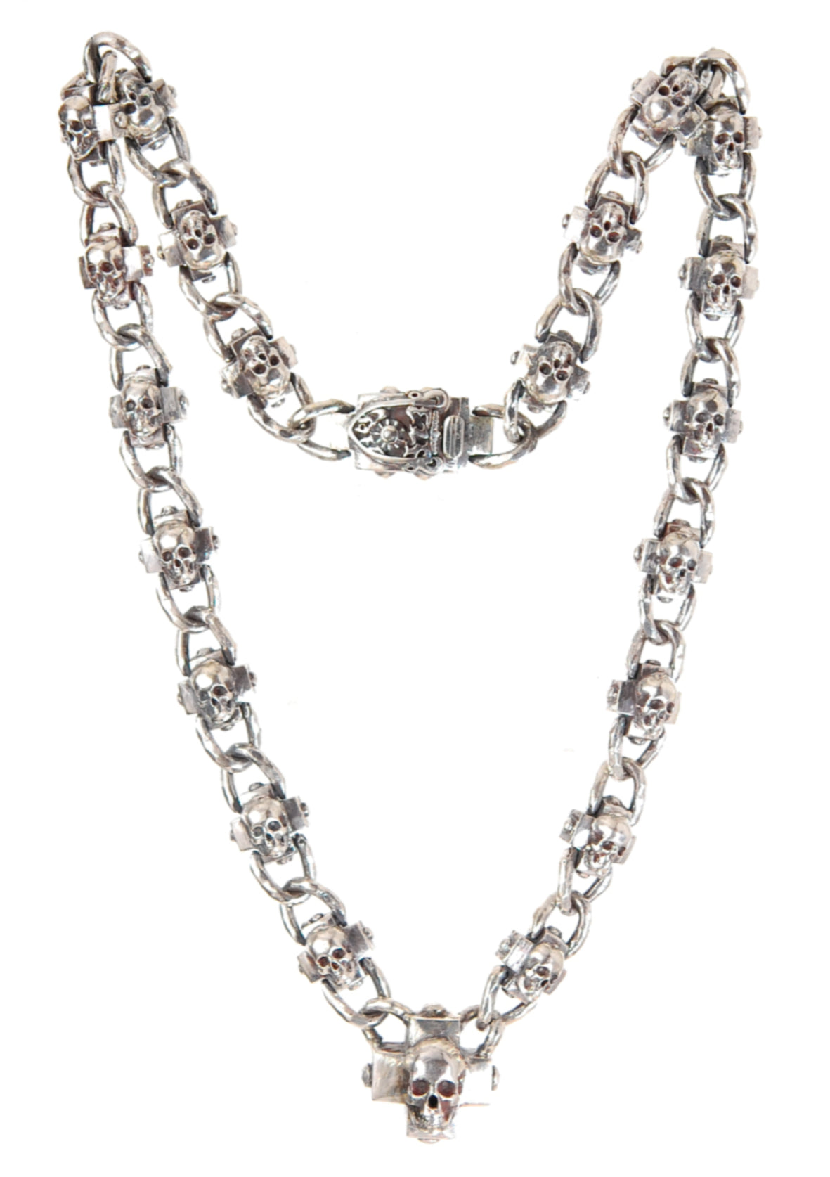 Silver Necklace Greek Skull Crosses Chain with SKULL CROSS Center 20