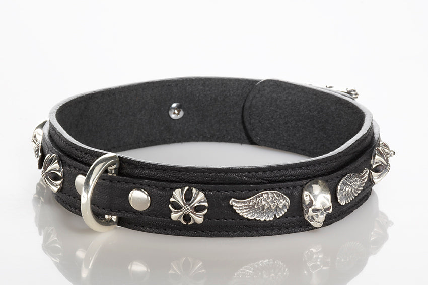 Dogs Collar Silver Buckle SKULL and WINGS 30