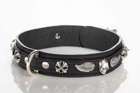 Dogs Collar Silver Buckle SKULL and WINGS 30