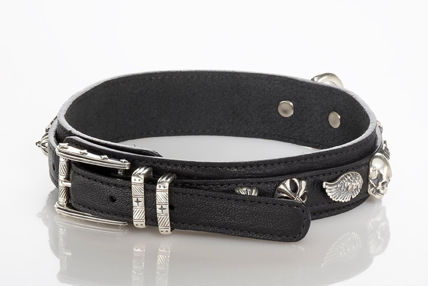 Dogs Collar Silver Buckle SKULL and WINGS 30