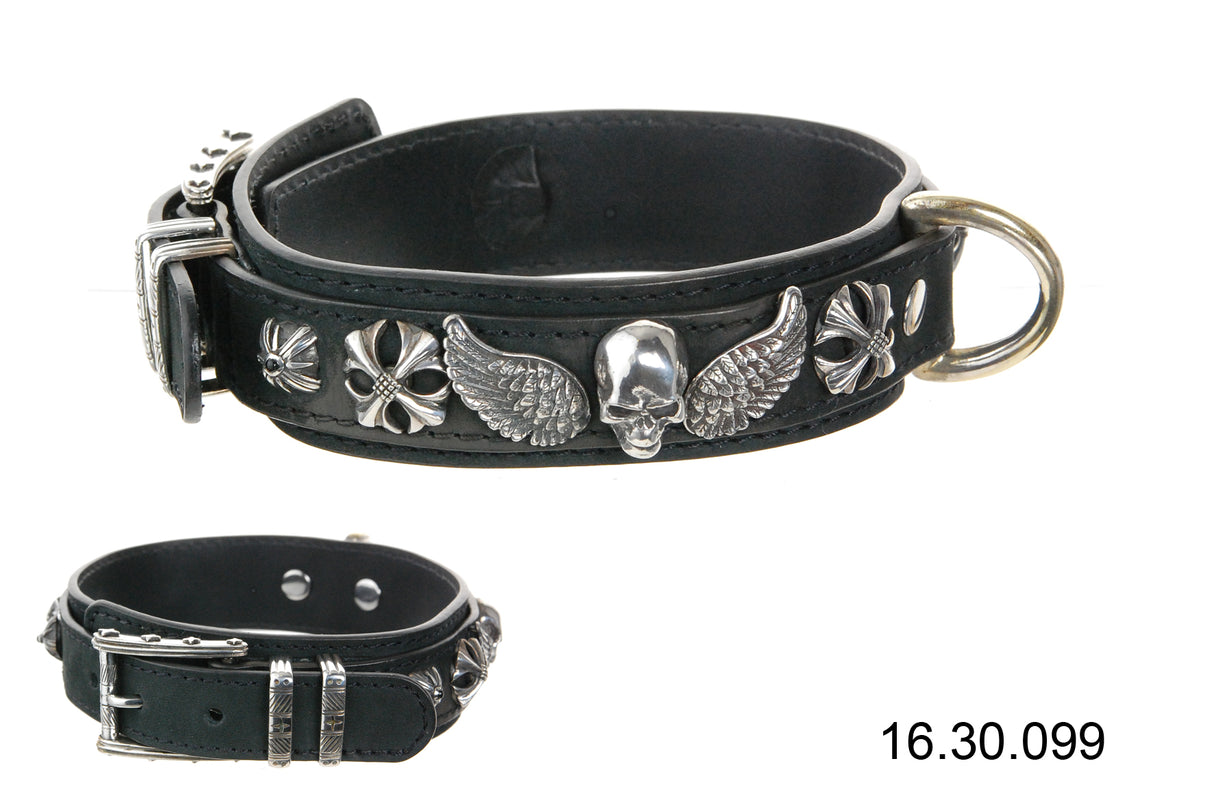 Dogs Collar Silver Buckle SKULL and WINGS 30