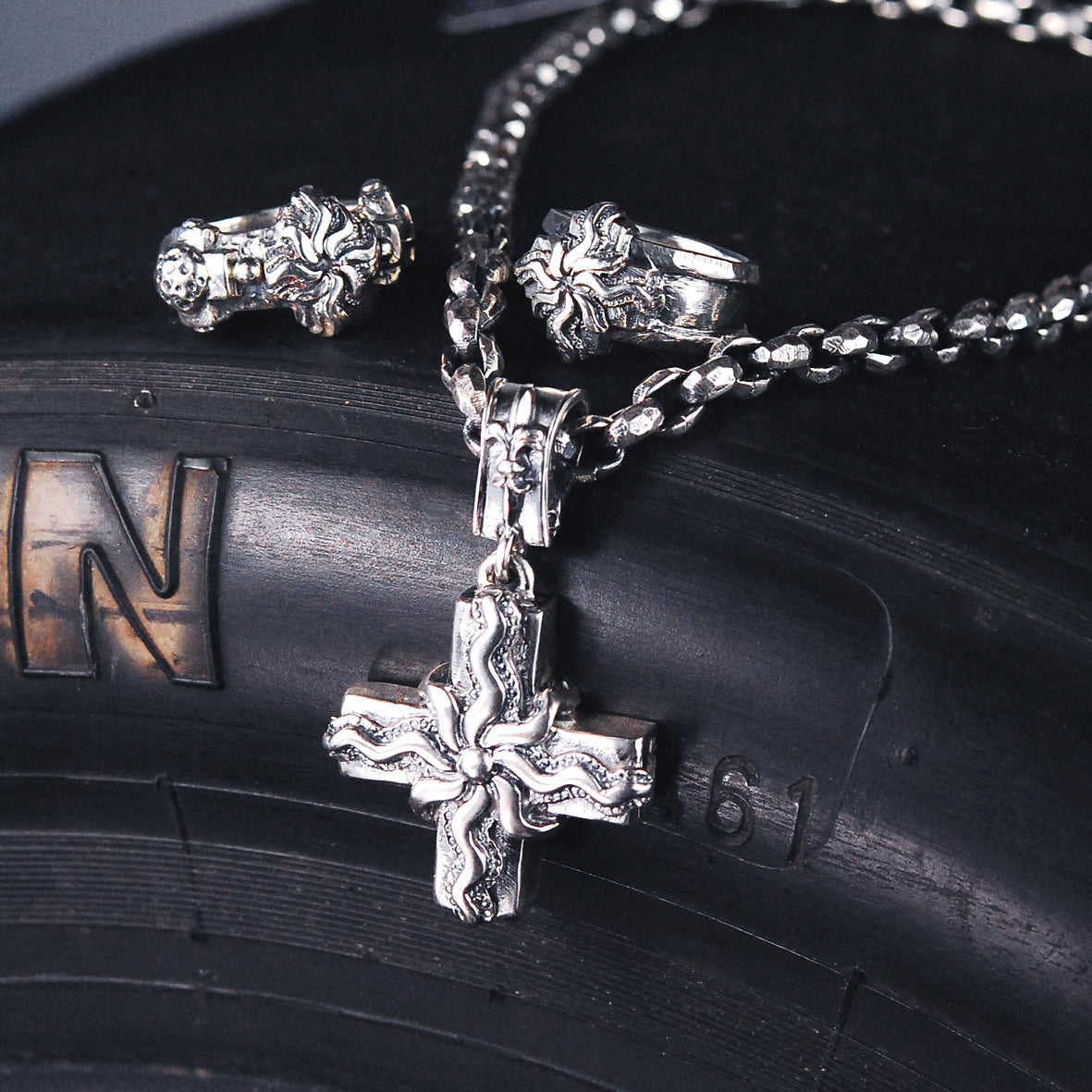 Silver Pendant Greek Cross Body with Elfin SUN
