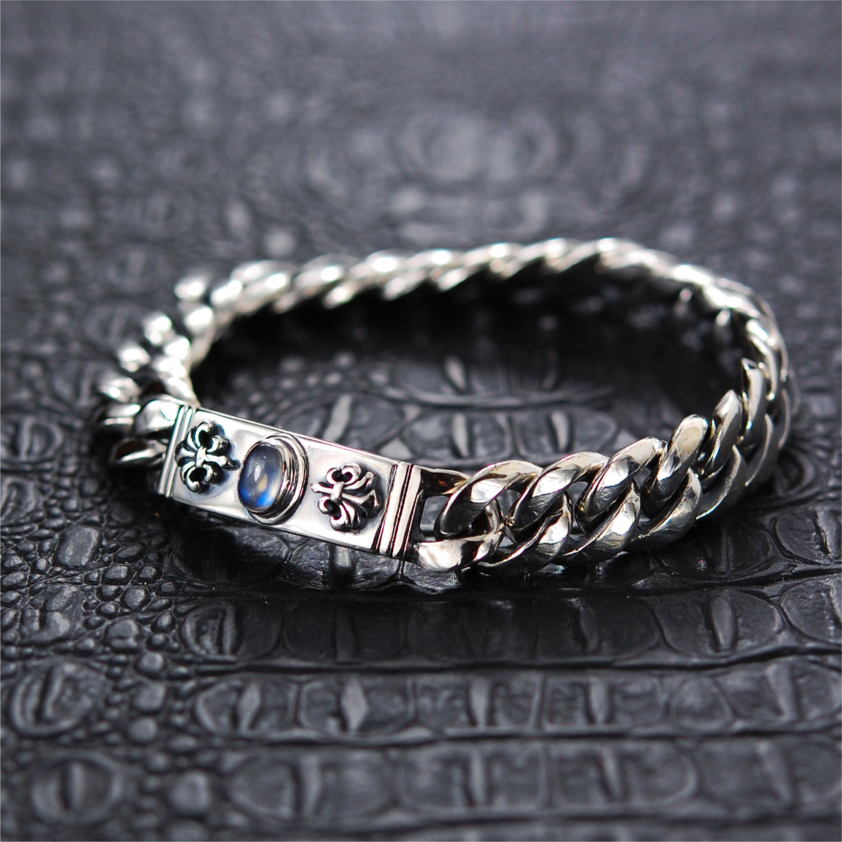 Silver Bracelet Oval STONE and LILIES Chain XSS