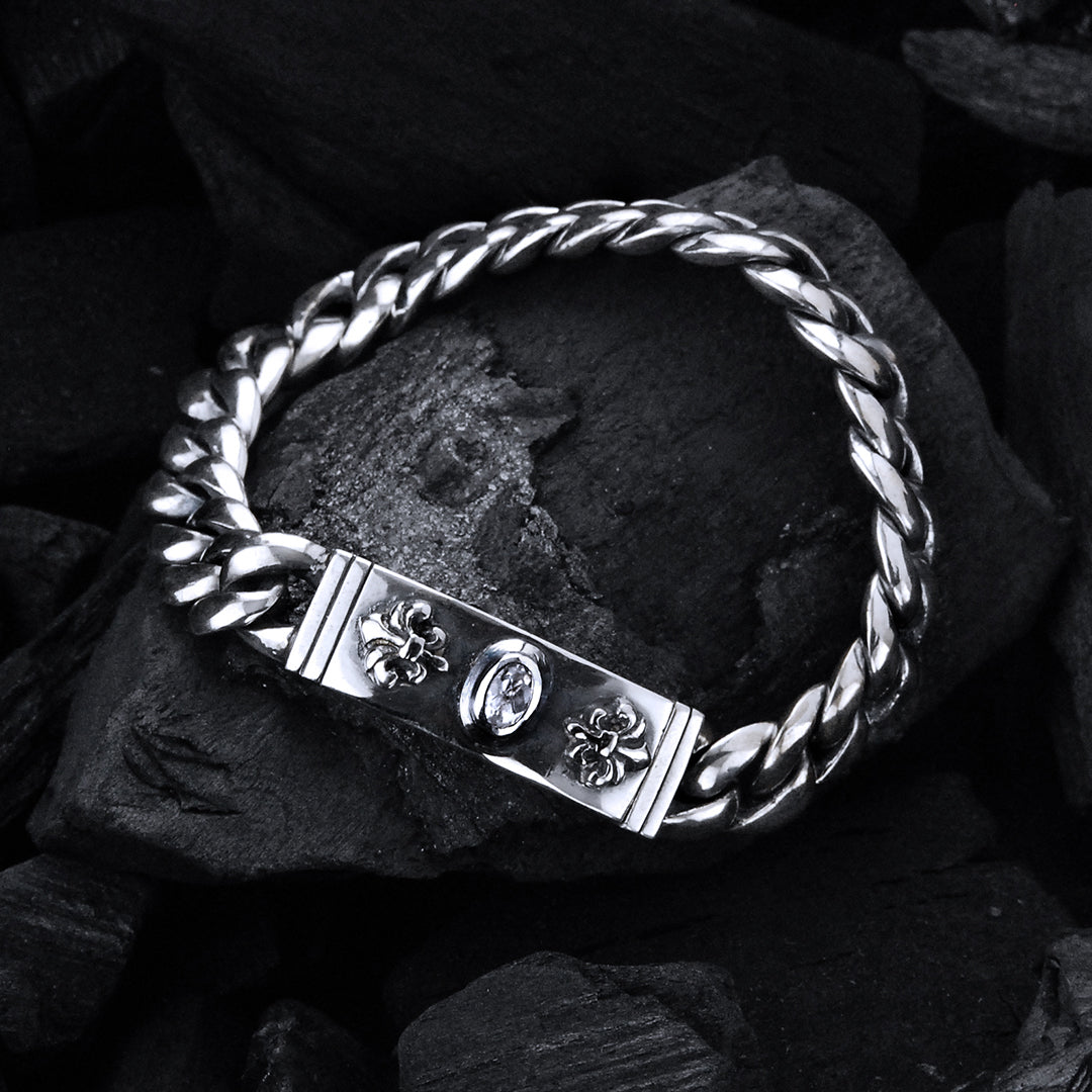 Silberarmband Ovaler STEIN und LILIEN-Kette