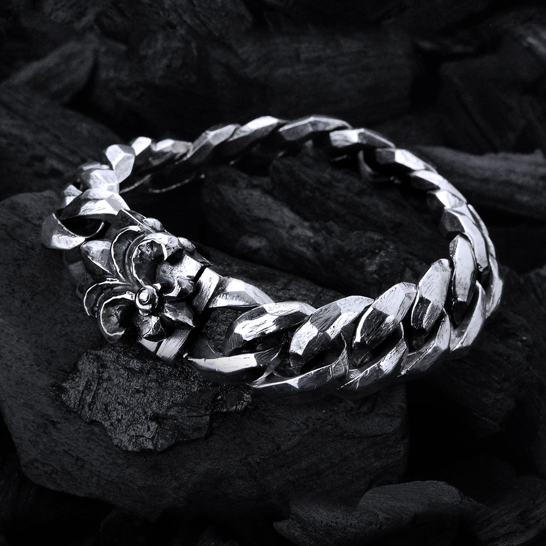 Silberarmband LILY mit Meteorit an Kette M rau facettiert