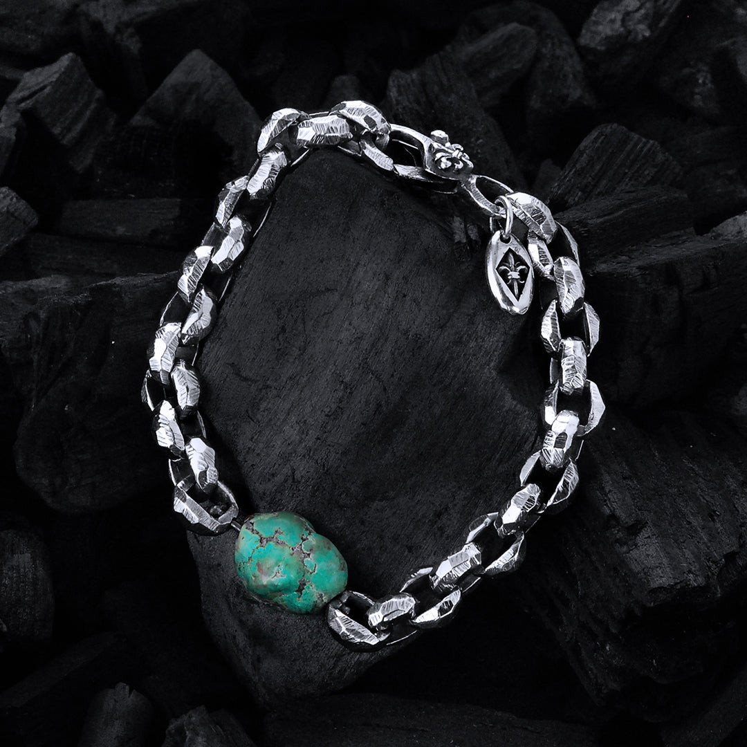 Silberarmband Erbs-Kette facettiert mit TÜRKIS ROCK