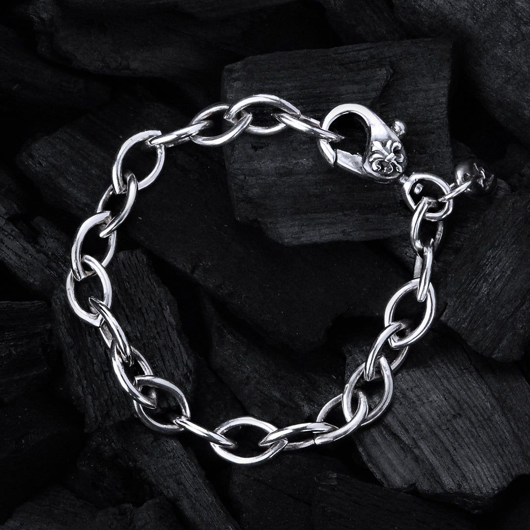 Silberne Bravelet-Navette-Kette mit Lilien-Karabiner