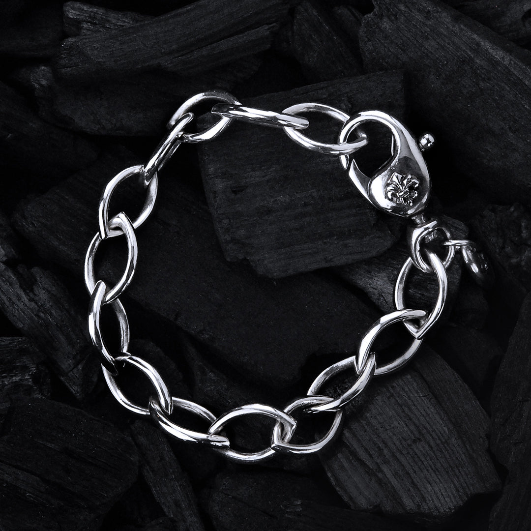 Silberne Bravelet-Navette-Kette mit Lilien-Karabiner