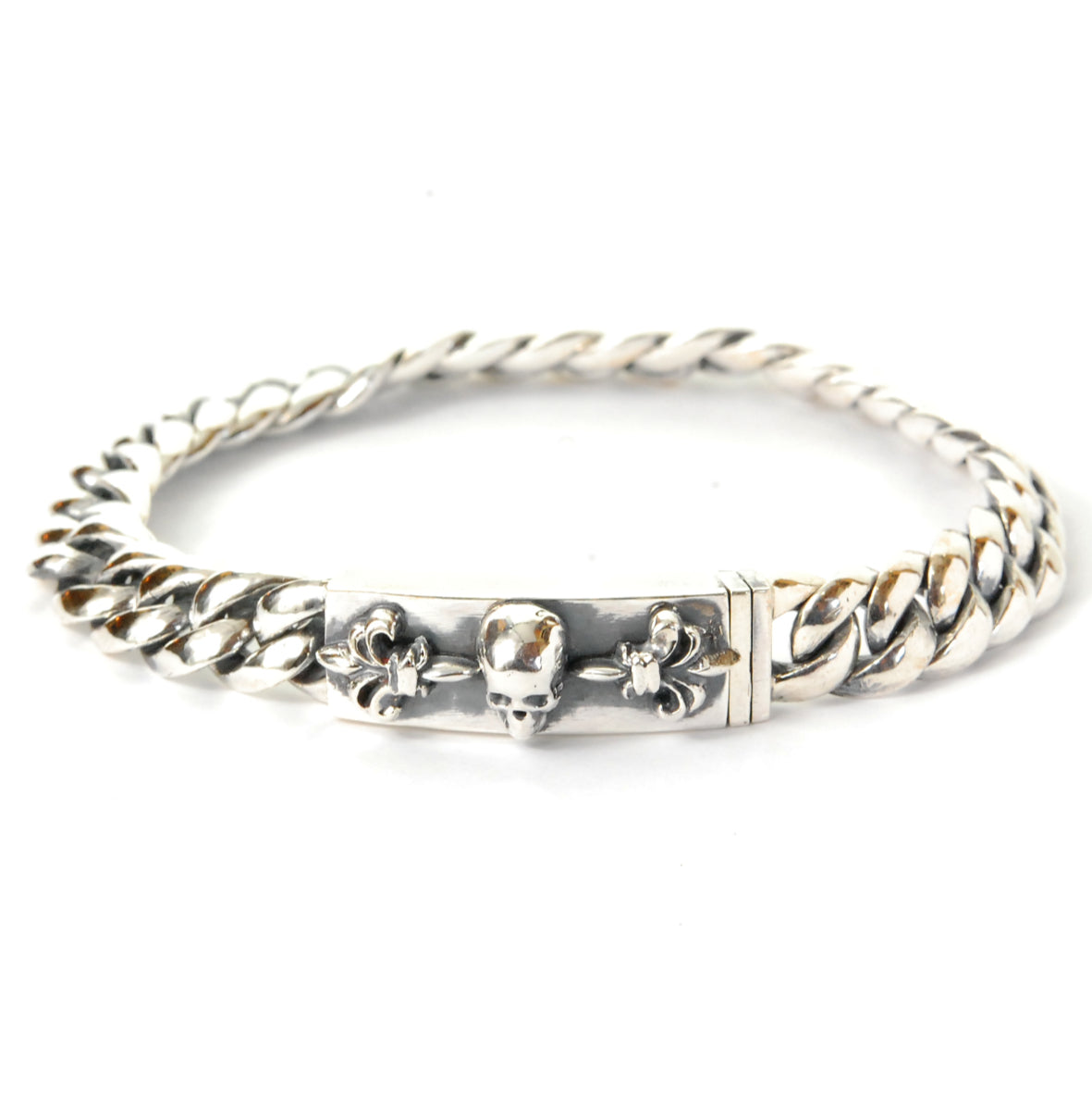 Silver Bracelet SKULL and LILIES  Chain X