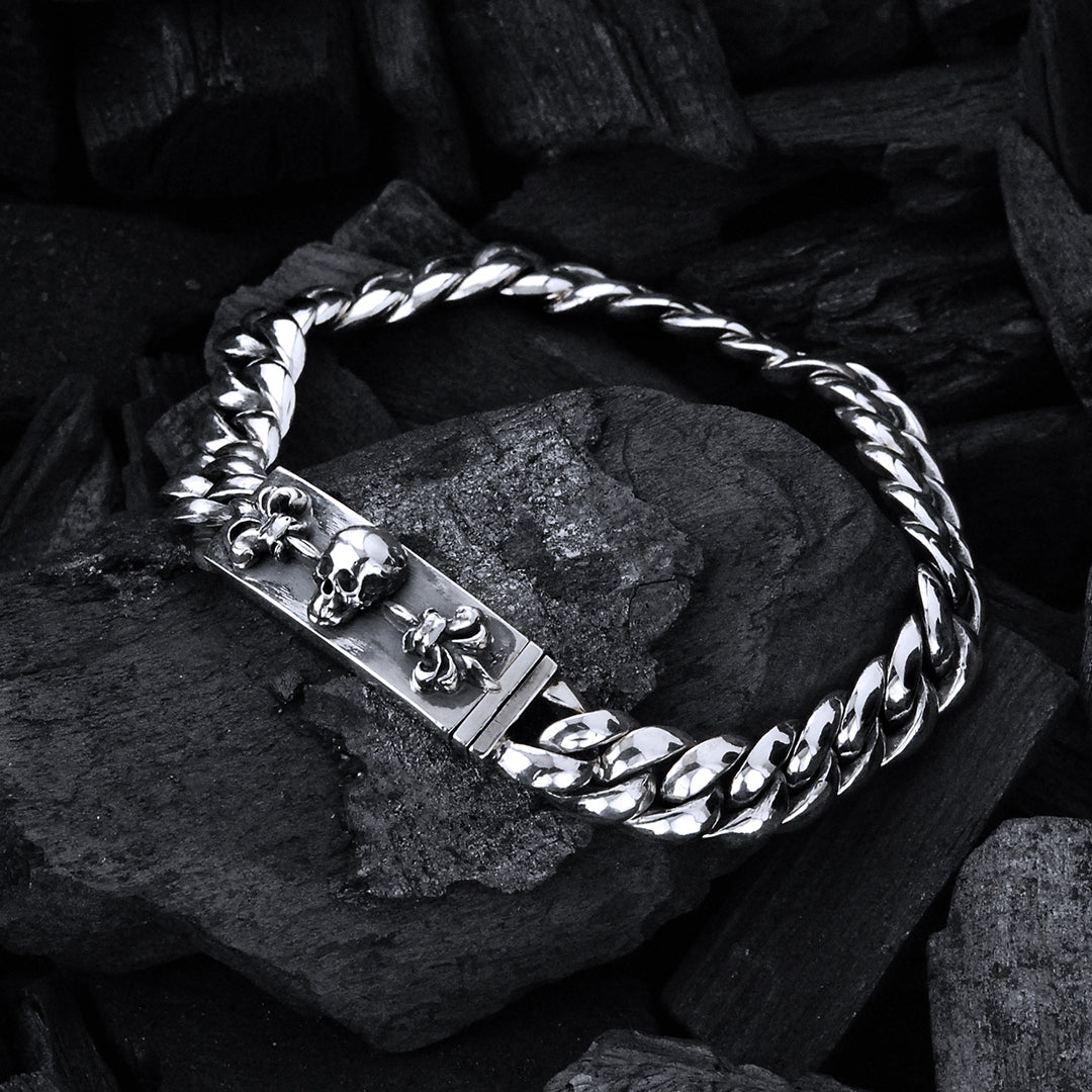 Silver Bracelet SKULL and LILIES  Chain X