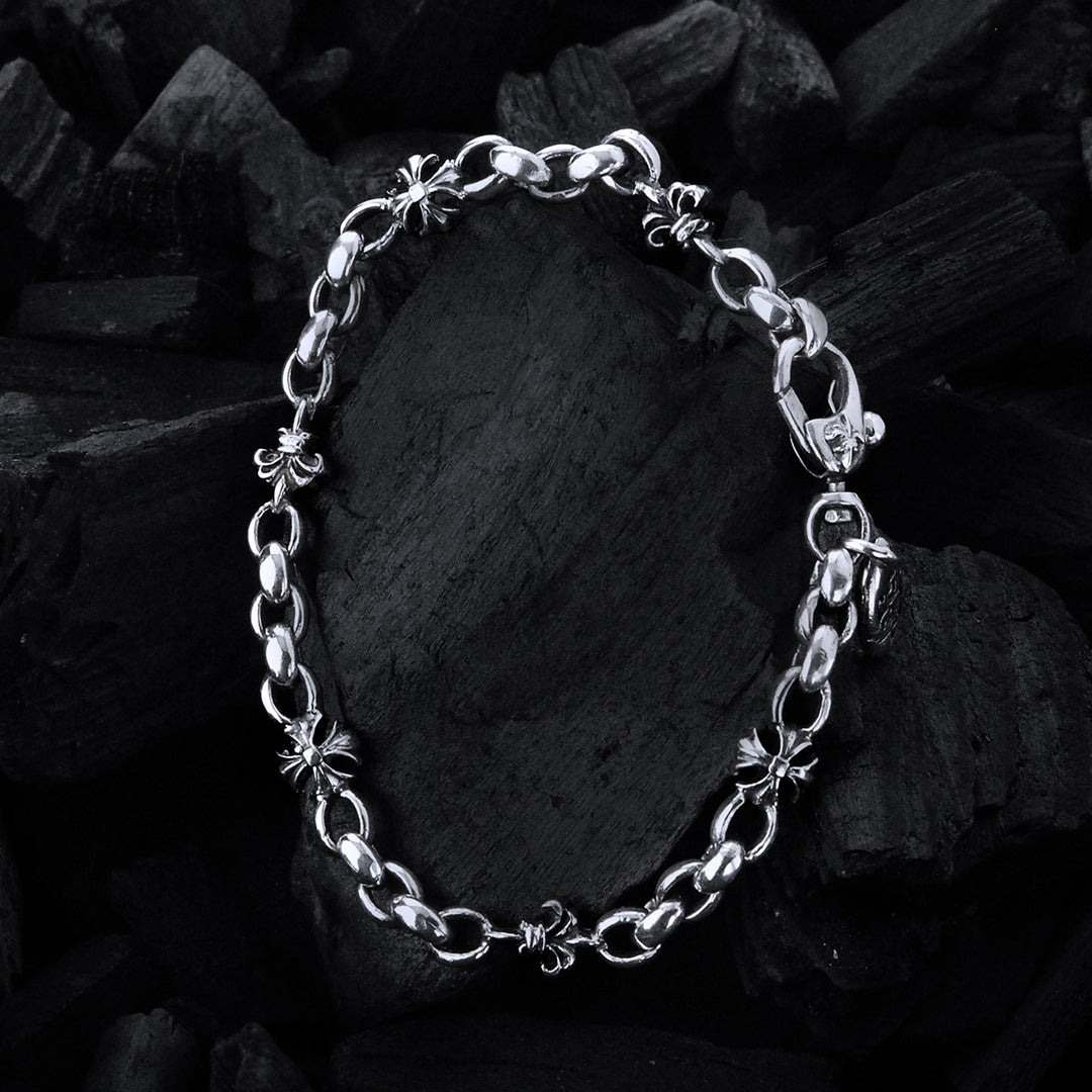 Silver Bracelet PEAS with Lilies and MALTESER CROSS