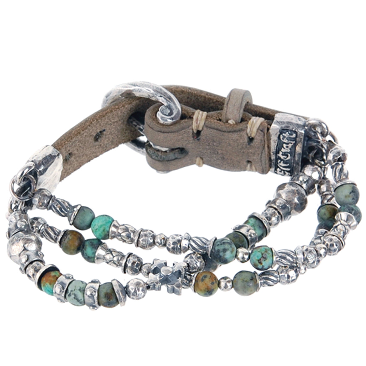 Silver Leather Bracelet Beads and Tubes BLADES CROSS 15