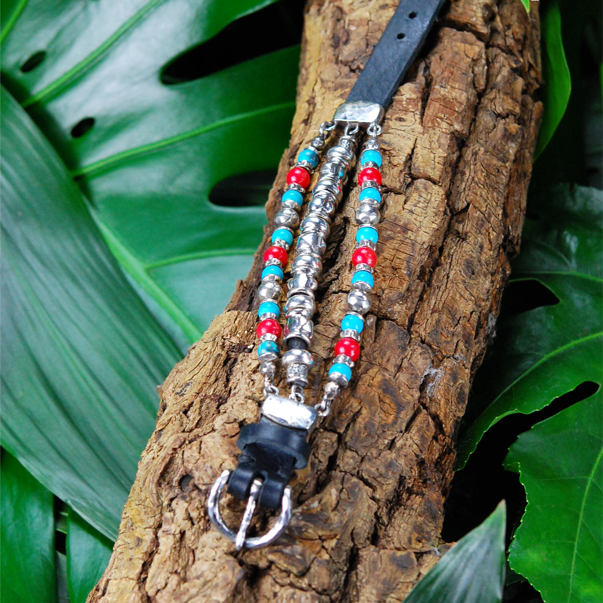 Silver Leather Bracelet Beads and PYRAMIDES and DOMES  Silver Tubes 15