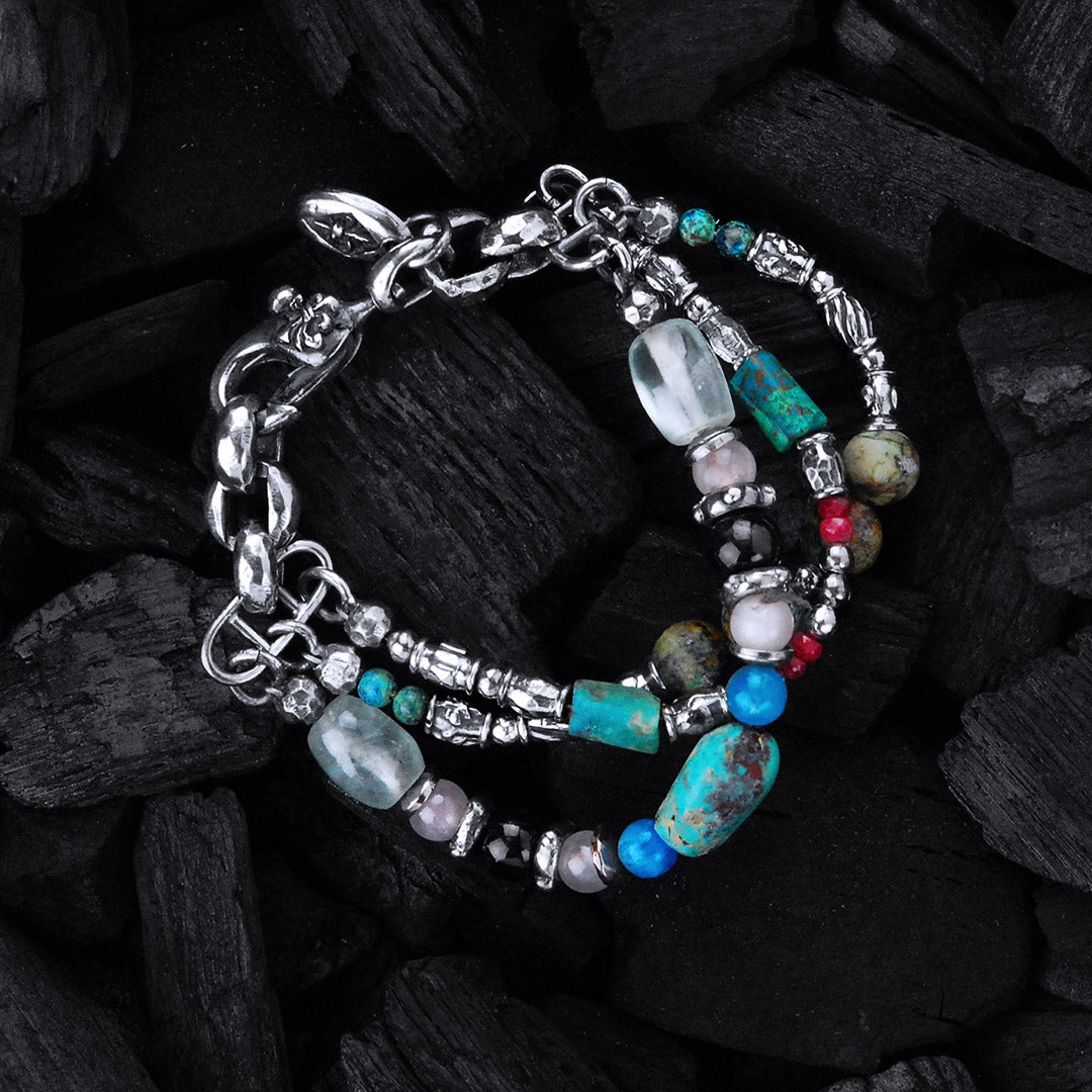 Silver Bracelet BEADS and ROCKS