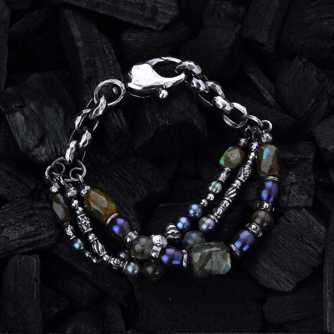 Silver Bracelet BEADS and ROCKS