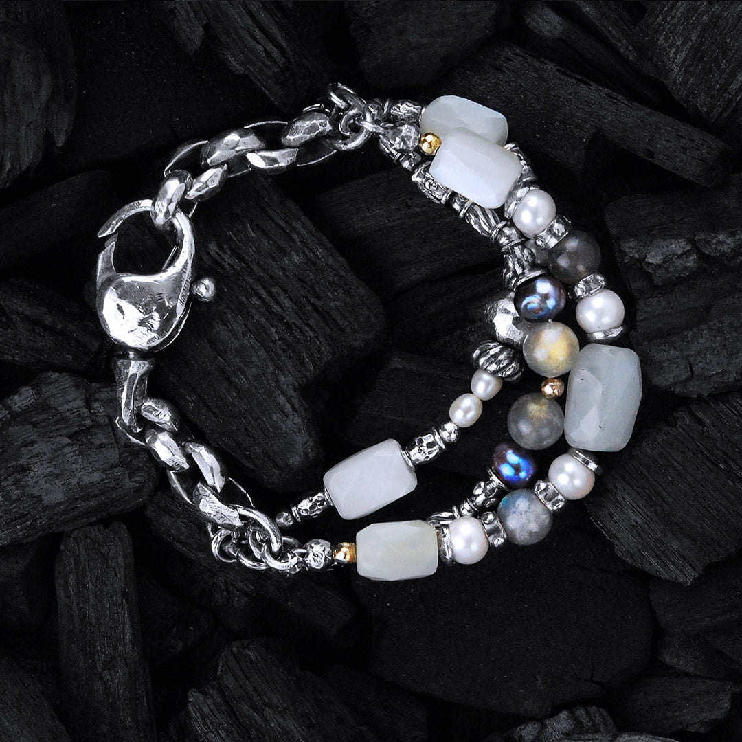 Silver Bracelet BEADS and ROCKS