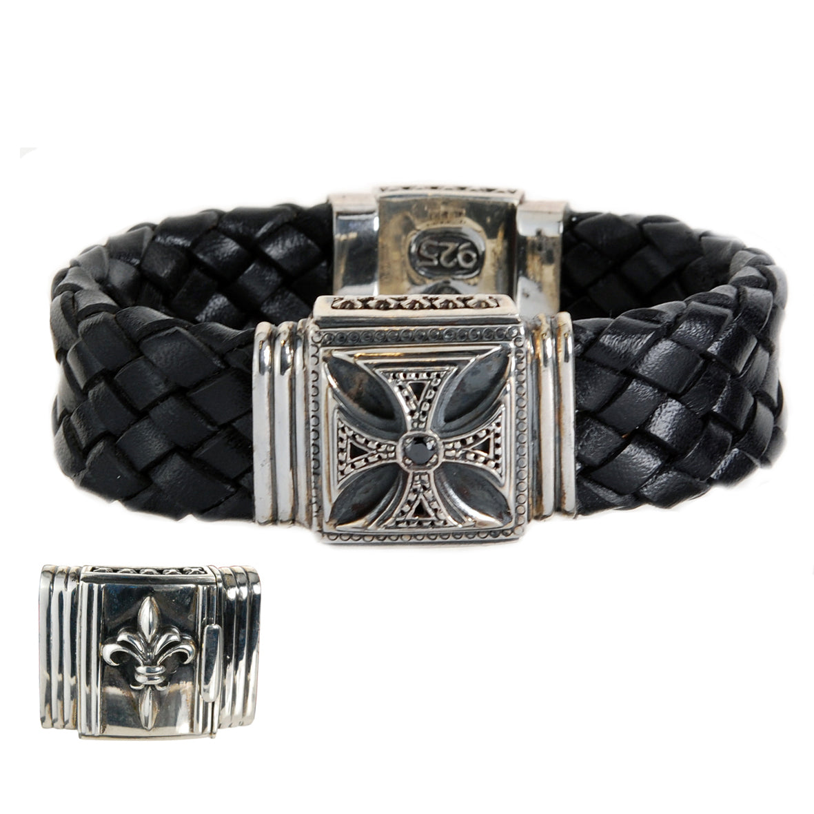 Silver Leather Bracelet MALTESER CROSS with LILY Box Lock 22