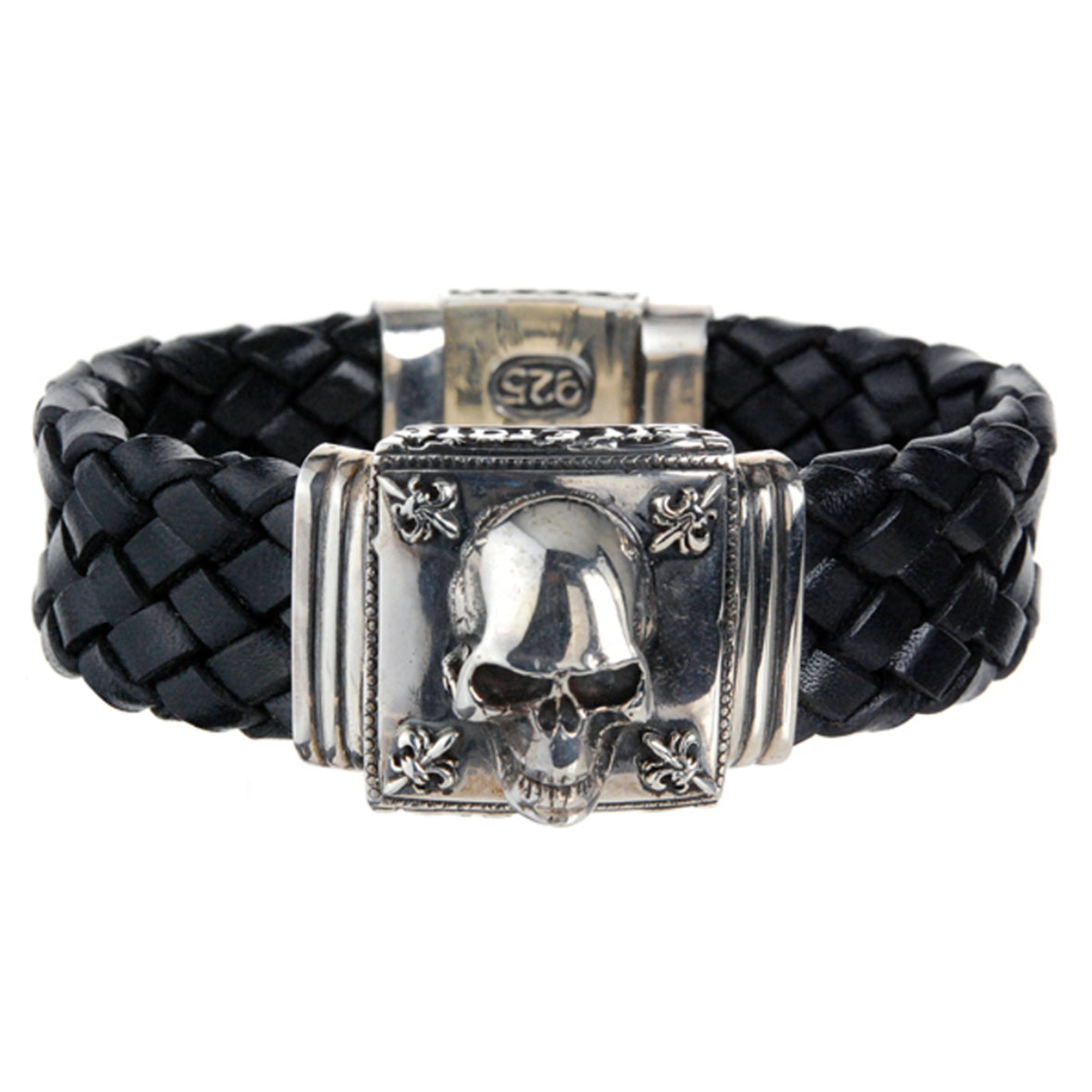 Silbernes Lederarmband SKULL und Lilien 22