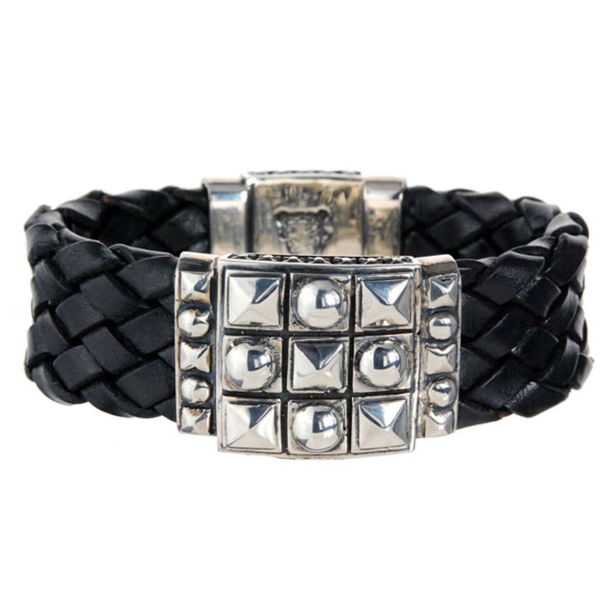 Silver Leather Bracelet PYRAMIDES and DOMES and SHIELD Box Lock 22