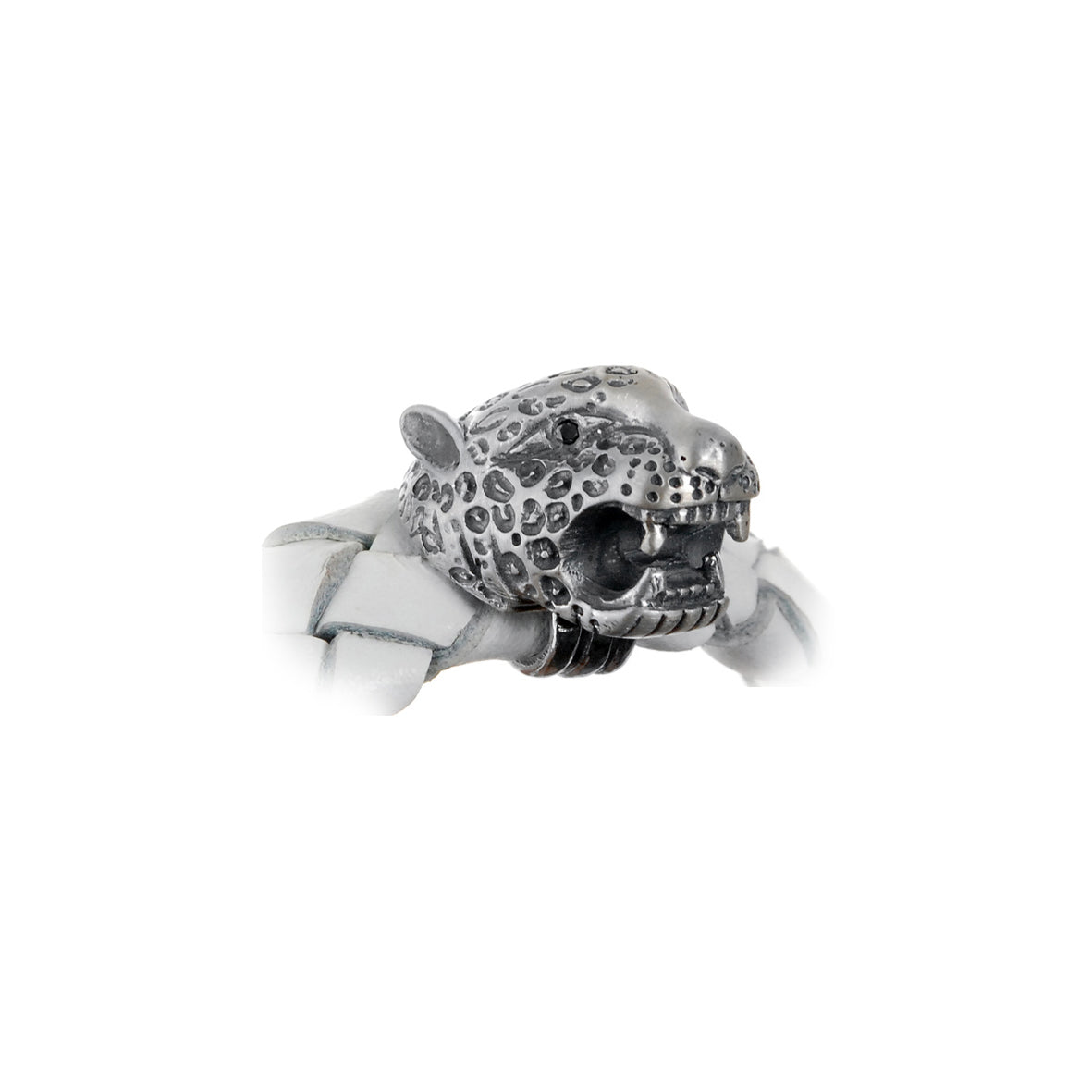Silver Leather Bracelet LEOPARD Head with Diamond Eyes and Shieldlock 13
